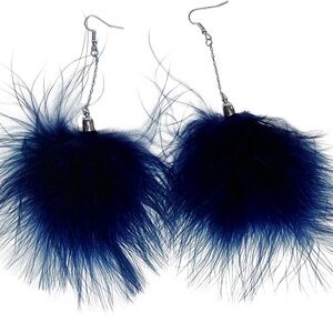 Navy Blue Feather Statement Earrings Drop Dangle Lightweight Fluffy Boho Trendy